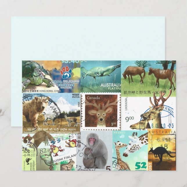 Internationell Animal Postage Frimärke Collage (Fram/baksida)