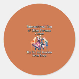 Internationell-dagen för äldre personer. Roligt. Runt Klistermärke