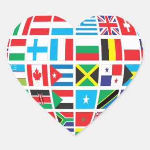 Internationell Flaggor Hjärtformade Sticker Hjärtformat Klistermärke