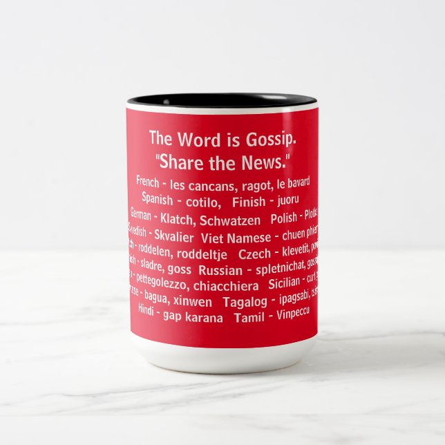 Internationell Gossip Ord, två tonkaffe Mugg (Center)