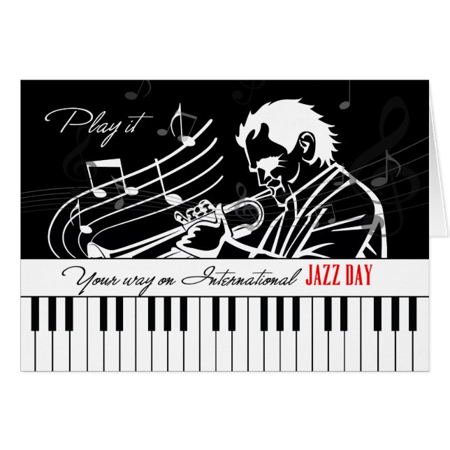 Internationell Jazz-dagen Piano Nycklar och musike Hälsningskort (Framsidan Horizontal)
