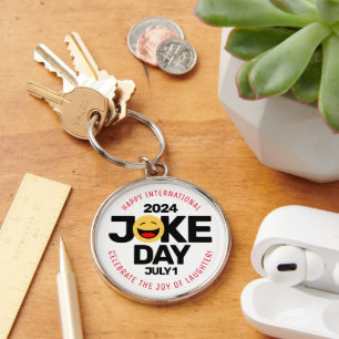 Internationell Joke Day Laughing Ansikte Rund Silverfärgad Nyckelring