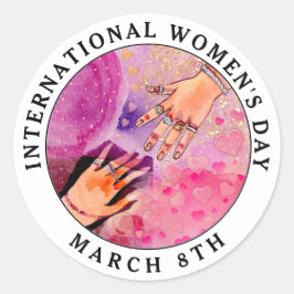 Internationell Kvinnodag 8 mars Rosa konst Runt Klistermärke