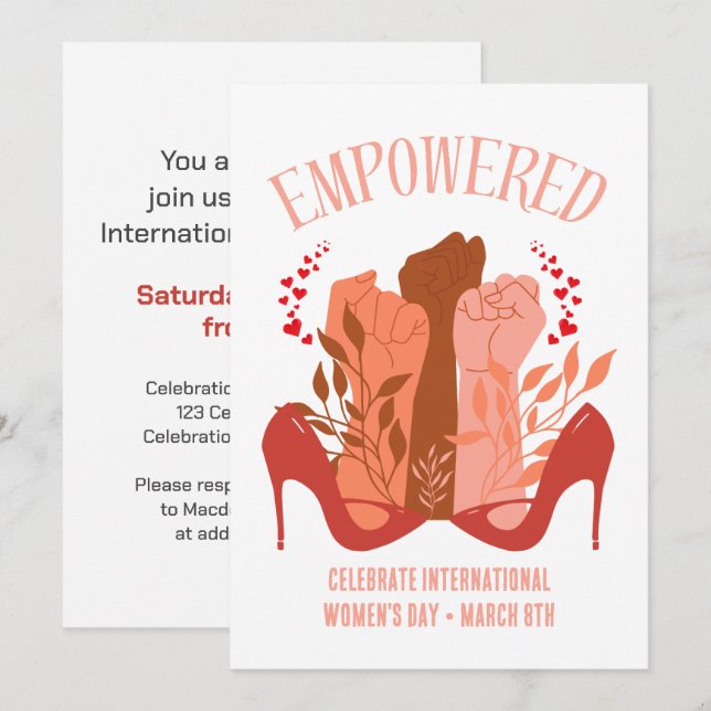 Internationell kvinnodag, EMPOWERED Fists Stiletto Inbjudningar (Fram/baksida)