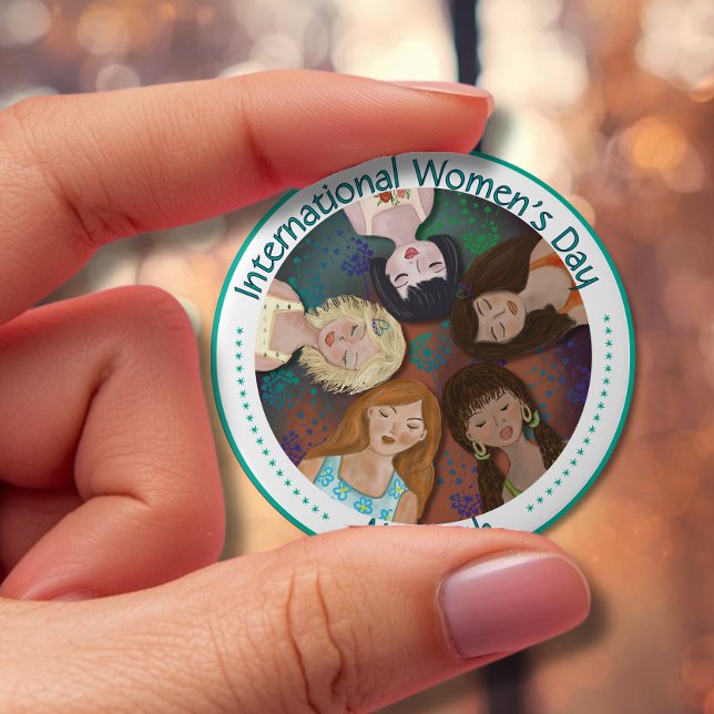 Internationell, kvinnodag, färgstark illustration knapp (International Women's Day Illustration colorful Button)