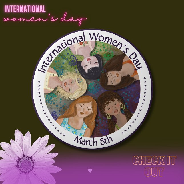 Internationell kvinnodag för multietnisk porträtt knapp (International Women's Day multi-ethnic portrait Button)