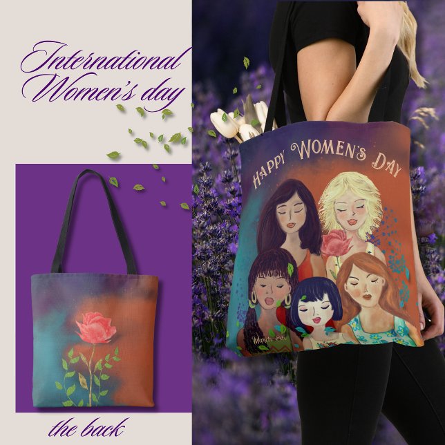 Internationell kvinnodag för multietnisk porträtt tygkasse (International Women's Day multi-ethnic portrait Tote Bag)