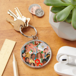 Internationell kvinnodag, illustration Magnet Rund Silverfärgad Nyckelring