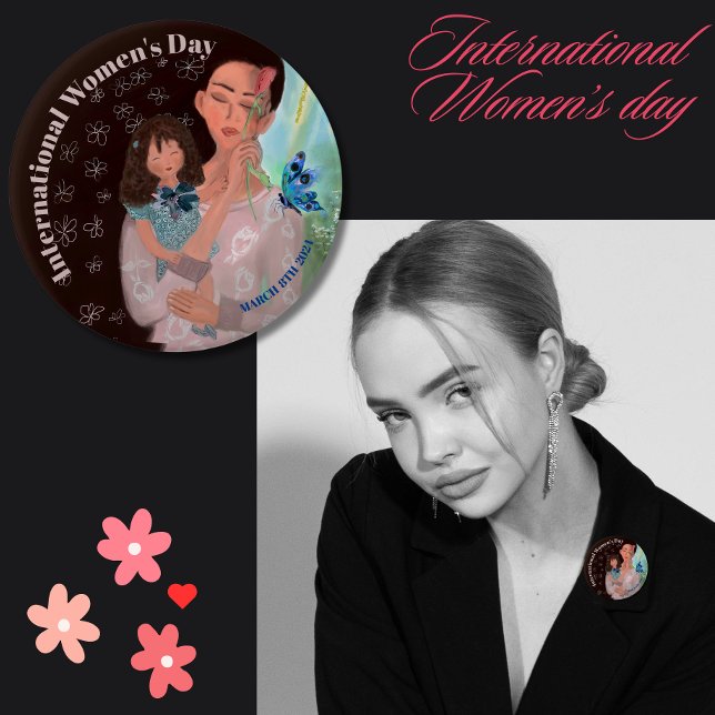 Internationell kvinnodag med en knapp (International Women's Day with a girl Button)