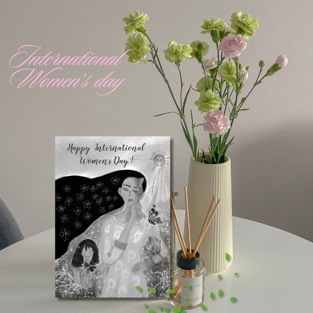 Internationell kvinnodag, svart- och vitt kort (International Women's Day black and white Card)