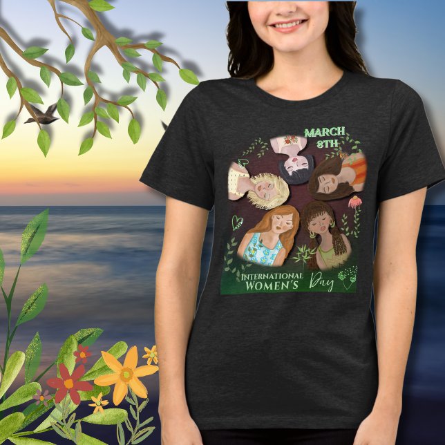 Internationell Kvinnodagen Feminin Porträtt Black T Shirt (International Women's Day Feminine Portraits Black Tri-Blend Shirt)