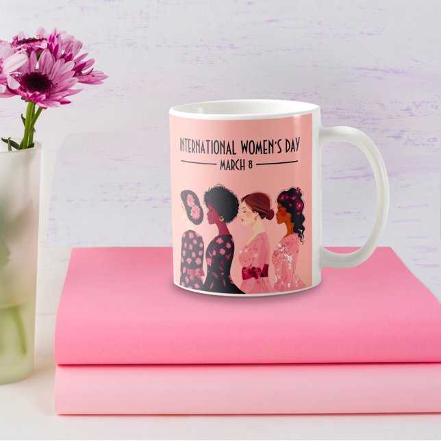 Internationell Kvinnodagen Global Women Rosa Blomm Kaffemugg (Skapare uppladdad)