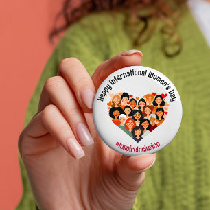 Internationell kvinnodagen IWD mars 8 Hjärta Knapp