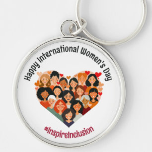 Internationell kvinnodagen IWD mars 8 Hjärta Rund Silverfärgad Nyckelring