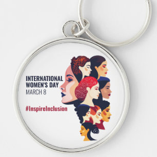 Internationell kvinnodagen IWD mars 8 Rund Silverfärgad Nyckelring