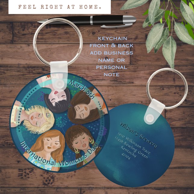 Internationell Kvinnodagen Kvinnor Porträtt blå Nyckelring (International Women's Day Women Portraits blue Keychain)