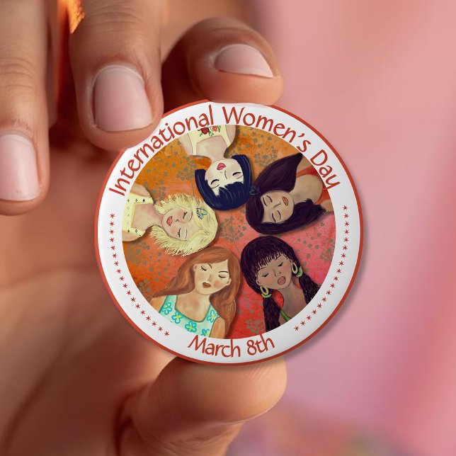 Internationell Kvinnodagen målad Diverse Porträtt Knapp (International Women's Day painted Diverse Portrait Button)