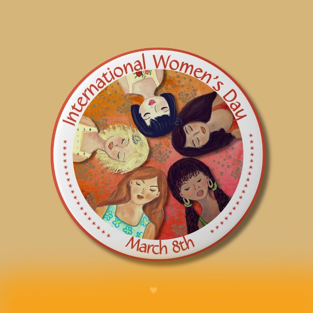 Internationell Kvinnodagen målad Diverse Porträtt Knapp (International Women's Day painted Diverse Portrait Button)