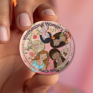 Internationell Kvinnodagen Rosa Feminin Porträtt Knapp