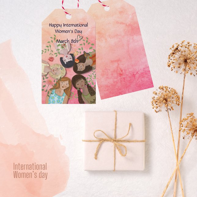 Internationell Kvinnodagen Rosa Feminin Porträtt Presentetikett (International Women's Day Pink Feminine Portraits Gift Tags)