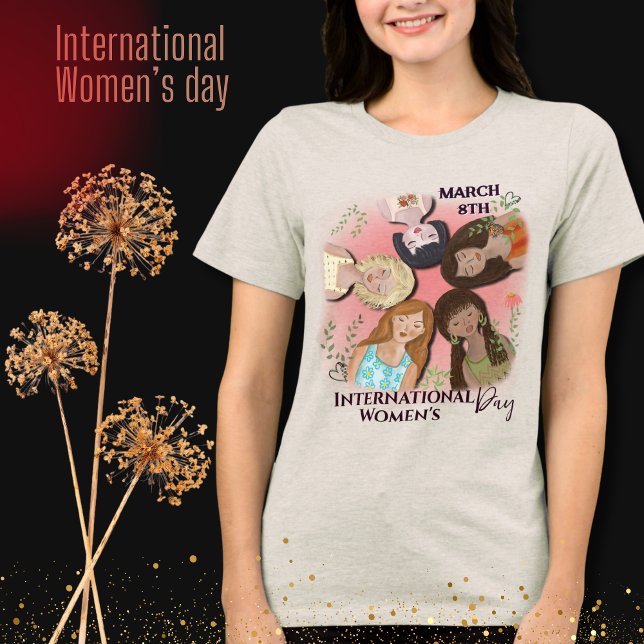 Internationell Kvinnodagen Rosa Feminin Porträtt T Shirt (International Women's Day Pink Feminine Portraits Tri-Blend Shirt
)