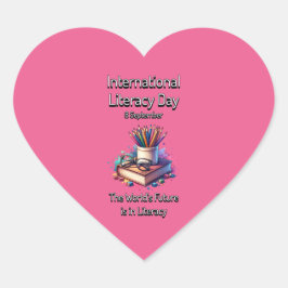 Internationell-läskunnighetsdagen. 8 september hjärtformat klistermärke