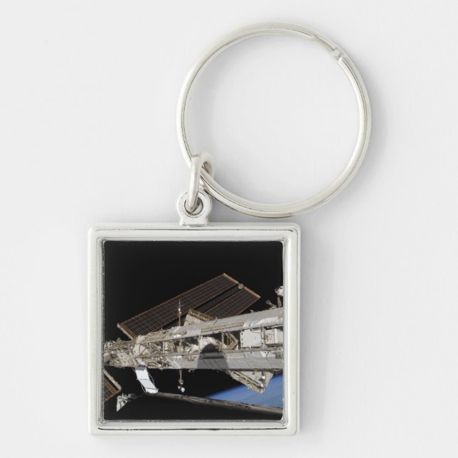 Internationell Space Station 23 Fyrkantig Silverfärgad Nyckelring (Framsidan)