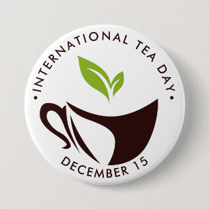 Internationell Tea Day, kopp, löv logotyp Knapp