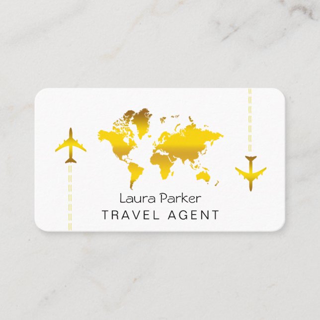 Internationell Travel Agent världskarta Guld Glitt Visitkort (Framsida)