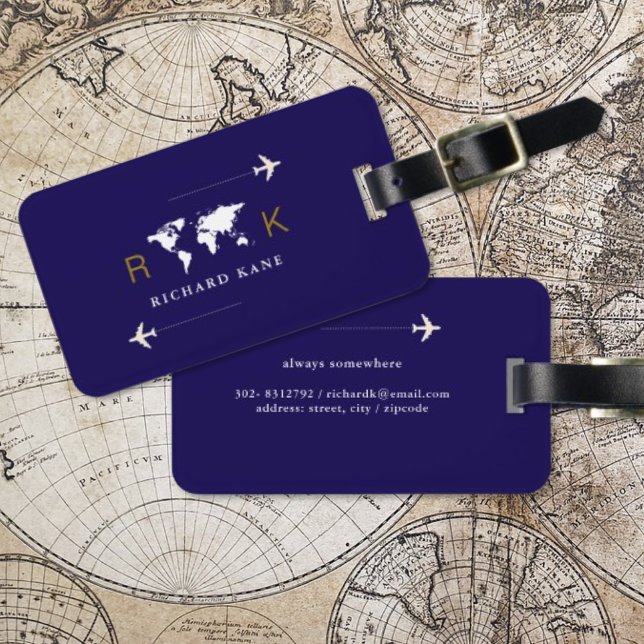 Internationell Travel globalt monogram mörk blått Bagagebricka (Skapare uppladdad)