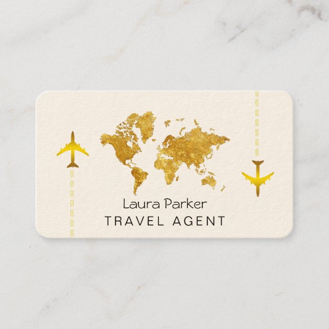 Internationell Travel World Map Guld Glitter Busin Visitkort (Framsida)