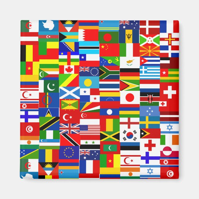 Internationell World Wide Flagga Collage Magnet (Framsidan)