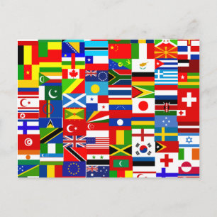 Internationell World Wide Flagga Collage Vykort
