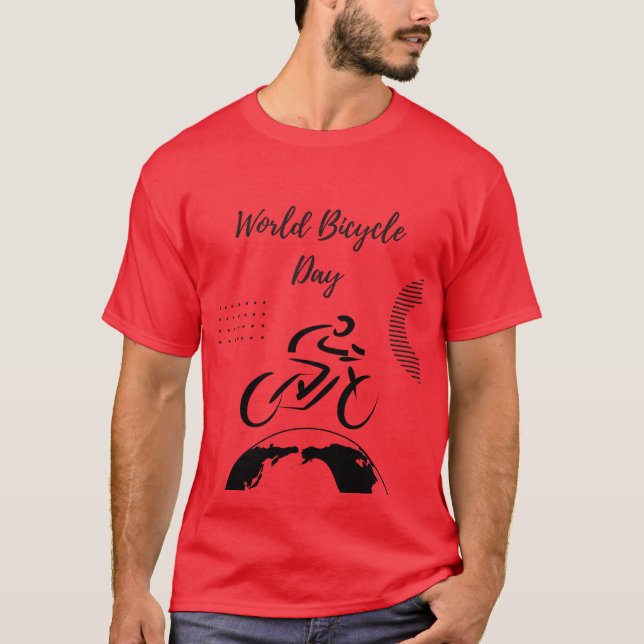 Internationella cykeldagen Röd cykelentusiast T-Sh T Shirt (Framsida)