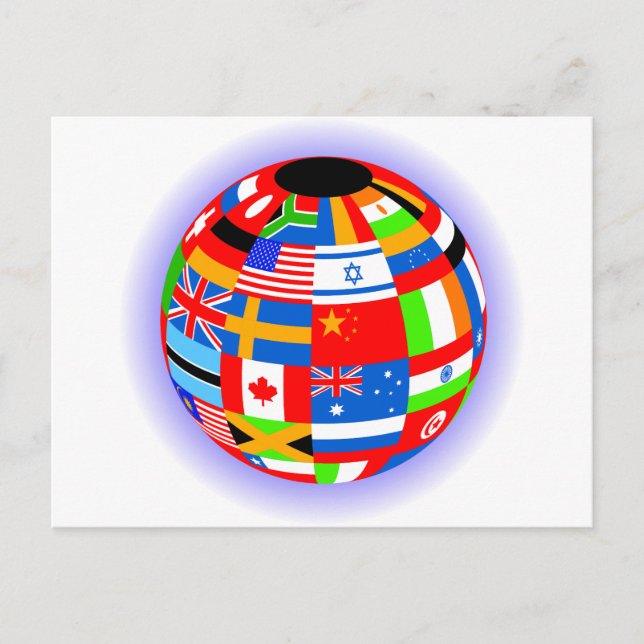 Internationella flaggor glob jord vykort (Framsida)