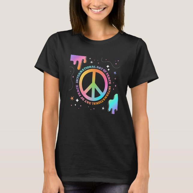 Internationella Fredsdagen Färgrik Fredstecken Man T Shirt (Framsida)