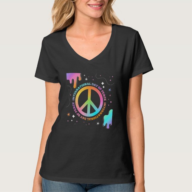 Internationella Fredsdagen Färgrik Fredstecken Man T Shirt (Framsida)