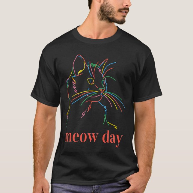 Internationella Kattdagen Meow Day T Shirt (Framsida)