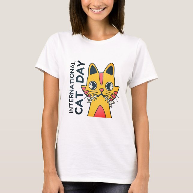 Internationella Kattdagen Söt Kattälskare T-Shirt (Framsida)