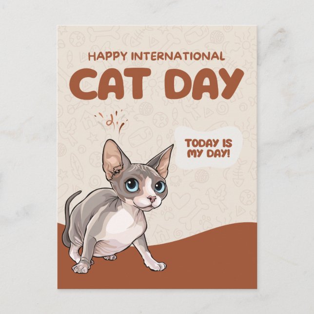 Internationella kattdagen Sphynx firande konst Vykort (Framsida)
