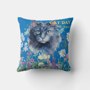 Internationella kattens dag akvarell vildblomma kudde