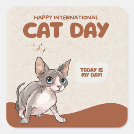 Internationella kattens dag Sphynx-firande konst Fyrkantigt Klistermärke