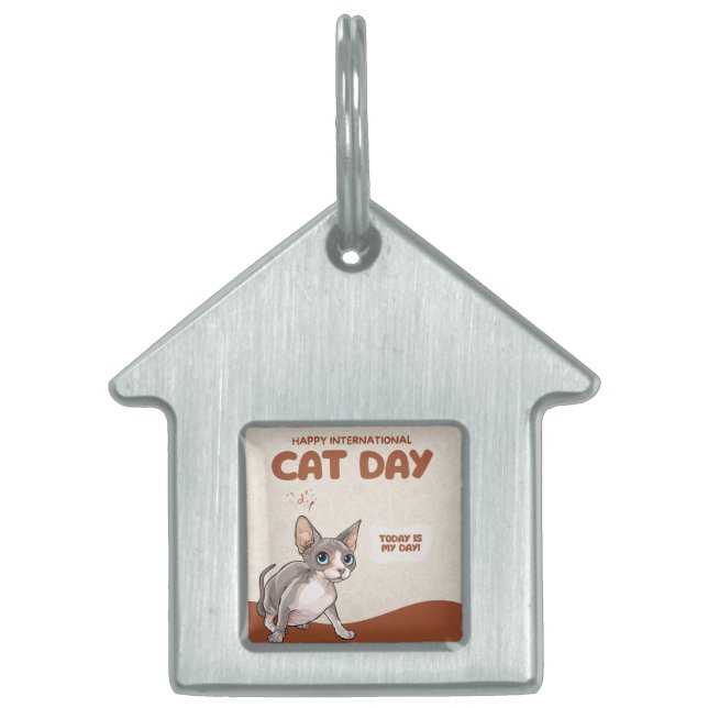 Internationella kattens dag Sphynx-firande konst ID-bricka Husdjur (Framsidan)
