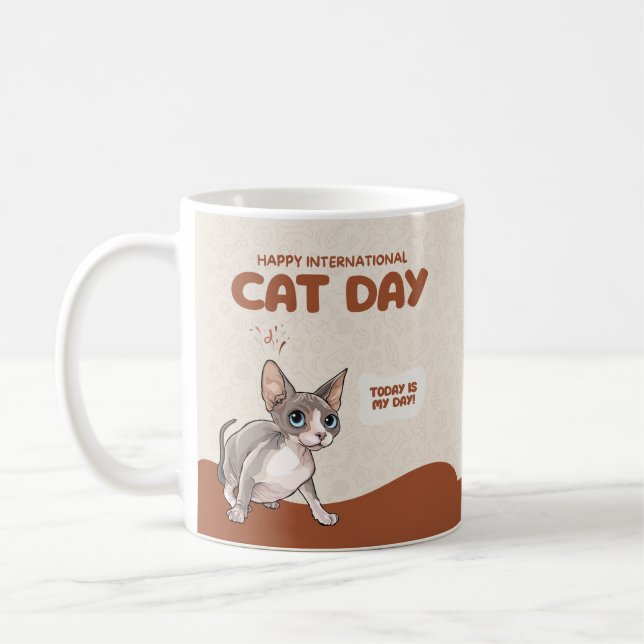 Internationella kattens dag Sphynx-firande konst Kaffemugg (Vänster)