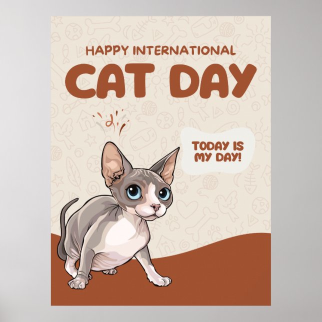 Internationella kattens dag Sphynx-firande konst Poster (Framsidan)