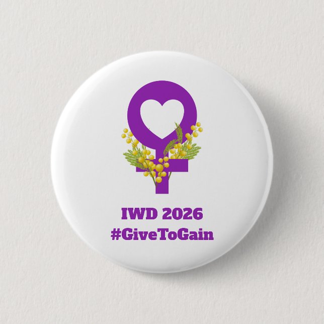 Internationella kvinnodagen 2026 IWD Ge för att få Knapp (Framsida)