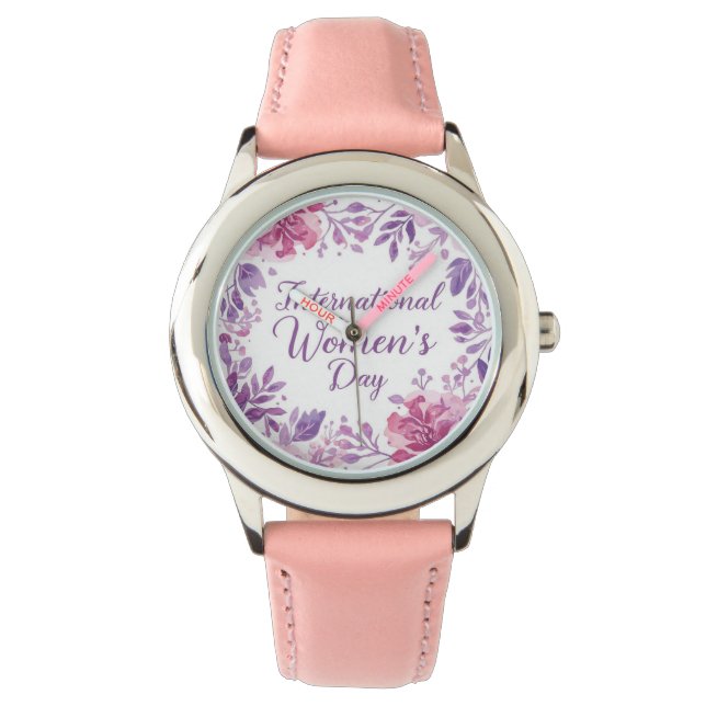 Internationella kvinnodagen 2026 med blommotiv armbandsur (Framsida)