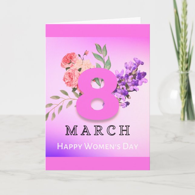 Internationella kvinnodagen 8 mars blommor kort (Framsida)