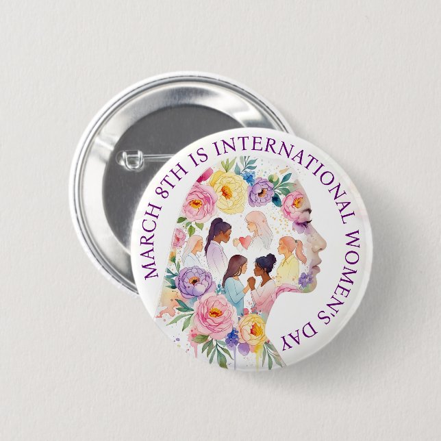 Internationella kvinnodagen 8 mars IWD Knapp (Framsida & baksida)