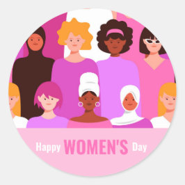 Internationella kvinnodagen 8 mars rosa runt klistermärke